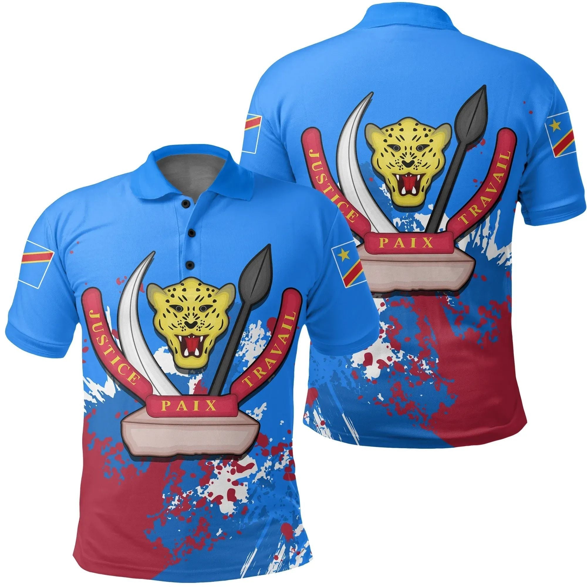 Democratic Reppublic Of Congo Polo Shirt Coat Of Arms Spaint Style RLT13 - Wonder Print Shop