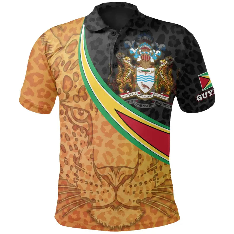 Guyana Polo Shirt Guyana Coat of Arms and Jaguar Patterns RLT8 - Wonder Print Shop