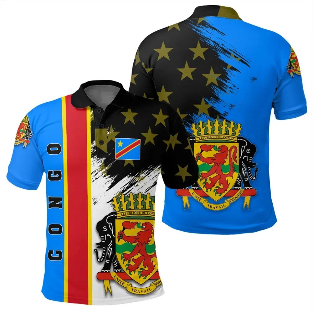 Congo Polo Shirt Coat Of Arms Flag Style RLT13 - Wonder Print Shop