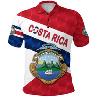 Costa Rica polo shirt in red, white and blue with crest logo and button collar