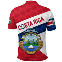 Costa Rica polo shirt back view with large crest print and striped logo band