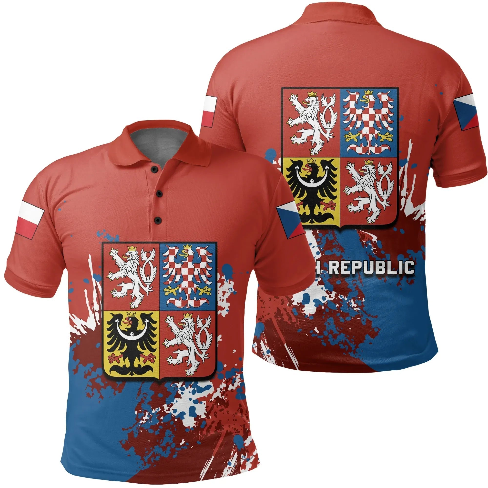 Czech Republic Coat Ofrms Polo Shirt Spaint Style RLT13 - Wonder Print Shop