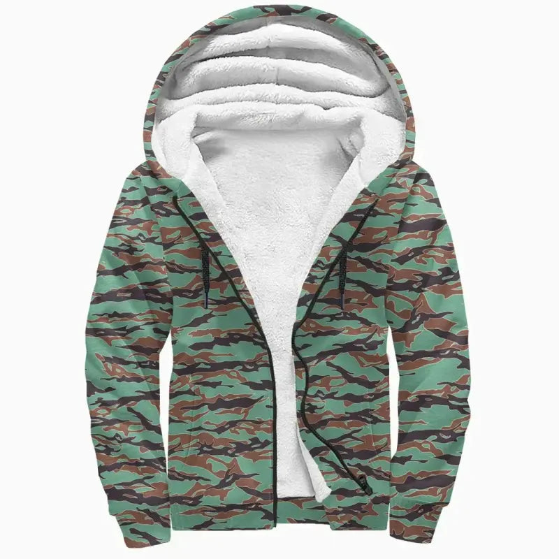 Army Guyana Tiger Stripe Camouflage Seamless Sherpa Hoodie RLT8 - Wonder Print Shop