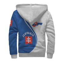 Unisex sherpa hoodie back, Slovakia shield and map print, white-and-blue hooded