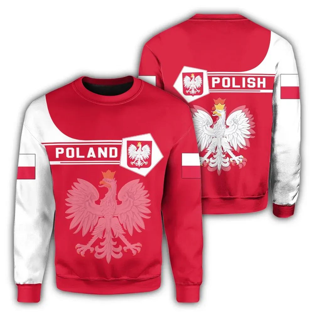Unisex Poland sweatshirt in red with white sleeves, Poland crest and eagle graphic