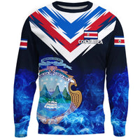 Unisex crewneck sweatshirt with Costa Rica flag chevron and blue flame graphic