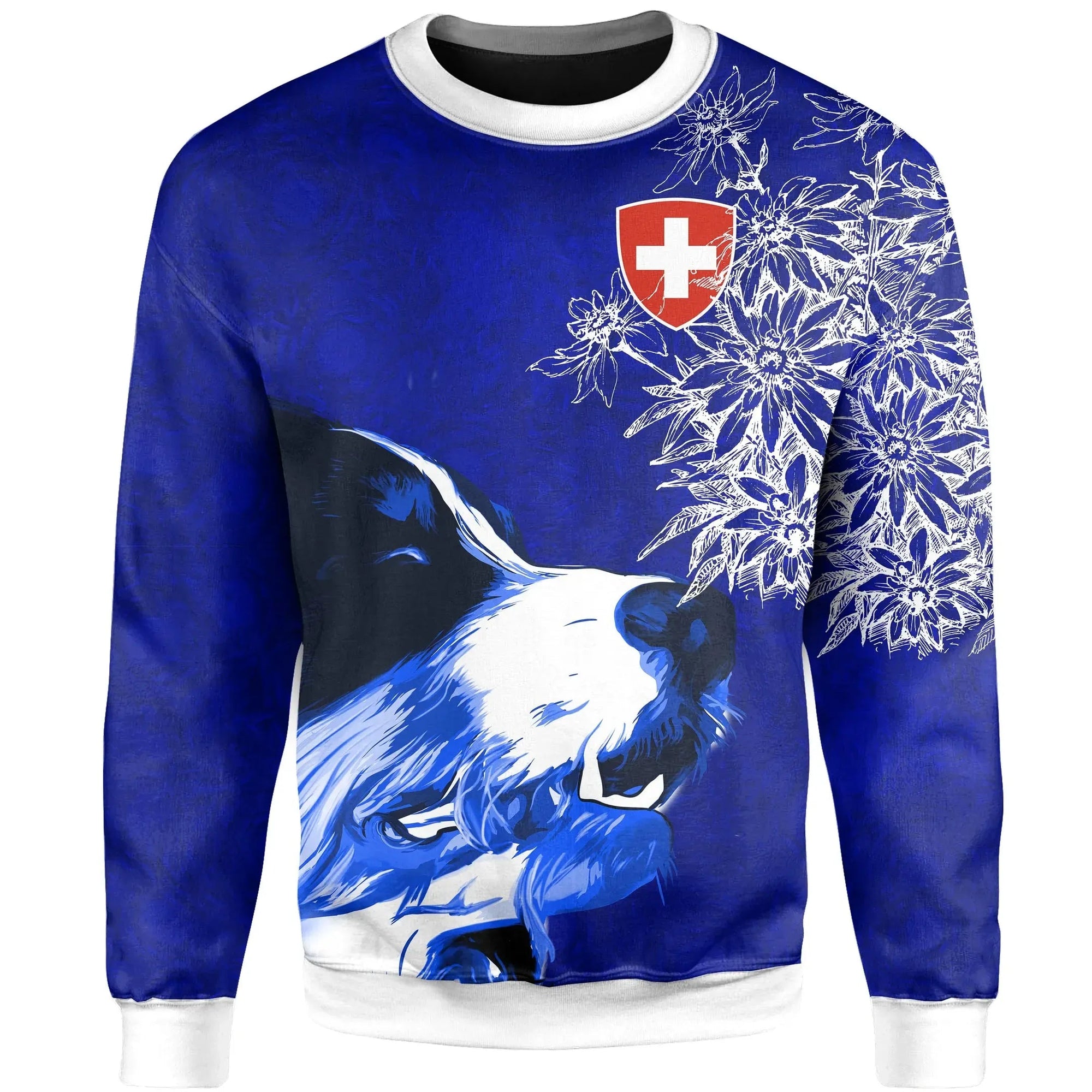 Switzerland Sweatshirt Bernese Mountain Dog and Edelweiss Knitted Long Sleeved Sweater RLT13 - Wonder Print Shop