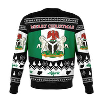 Unisex Nigeria Christmas sweatshirt, black back view with “Merry Christmas” design
