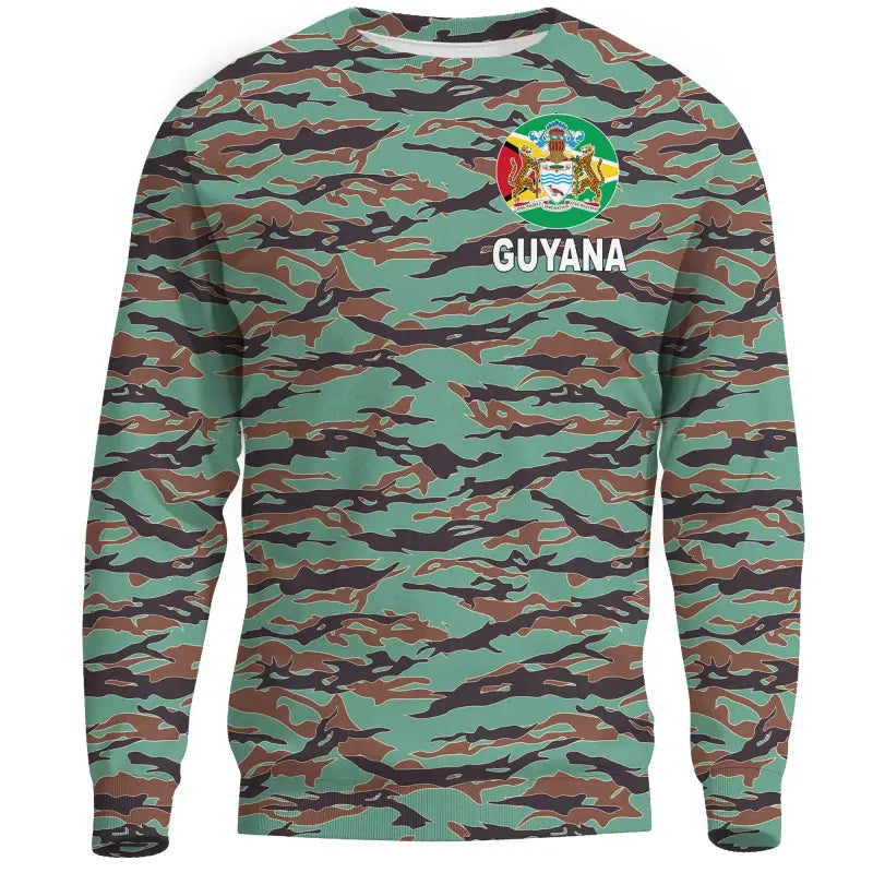 Army Guyana Tiger Stripe Camouflage Seamless Flag And Coat Of Arms Sweatshirt RLT8 - Wonder Print Shop