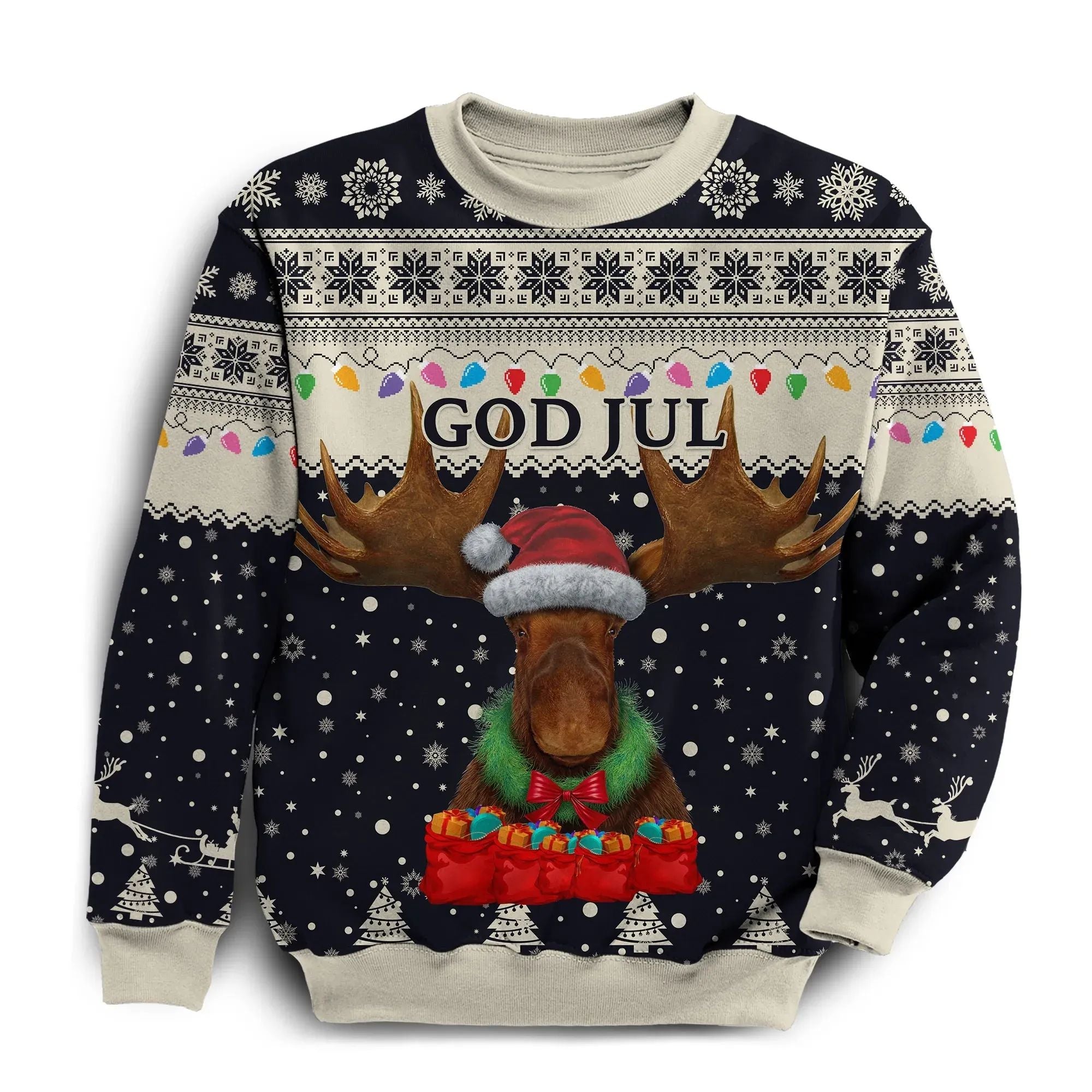 Sweden Christmas Sweatshirt Moose Navy RLT7 - Wonder Print Shop