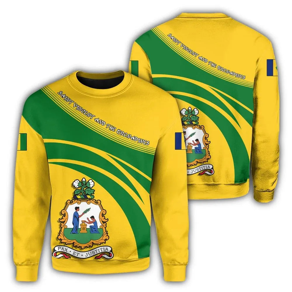Yellow/green cricket sweatshirt with Saint Vincent coat of arms crest on front