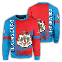 Unisex quarter-style sweatshirt, red/blue, Luxembourg crest and vertical LUXEMBURG text