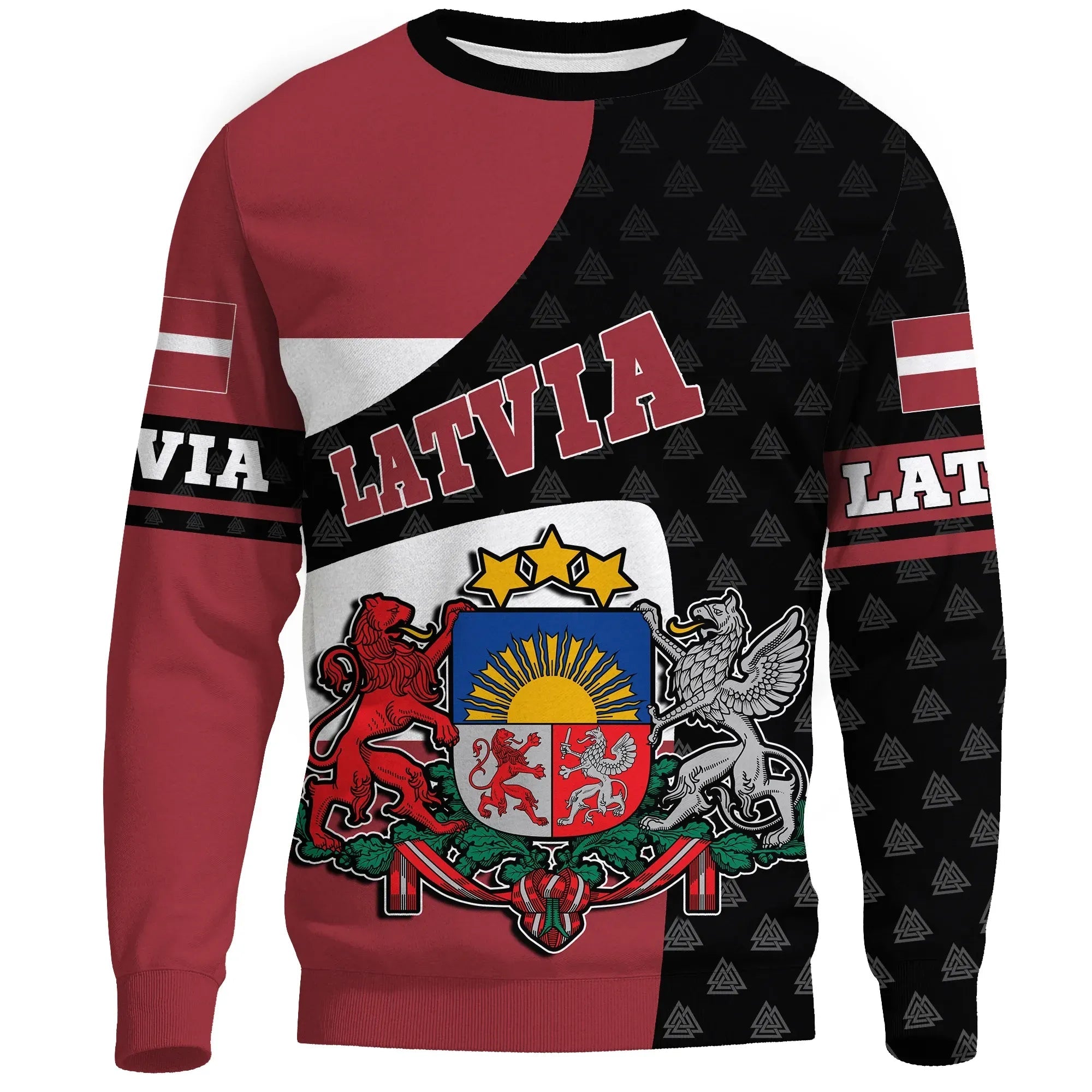 Latvia Sweatshirt - Flag and Valknut Symbols RLT6 - Wonder Print Shop