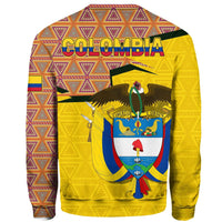 Back view Colombia crewneck sweatshirt with large “COLOMBIA” text and crest graphic