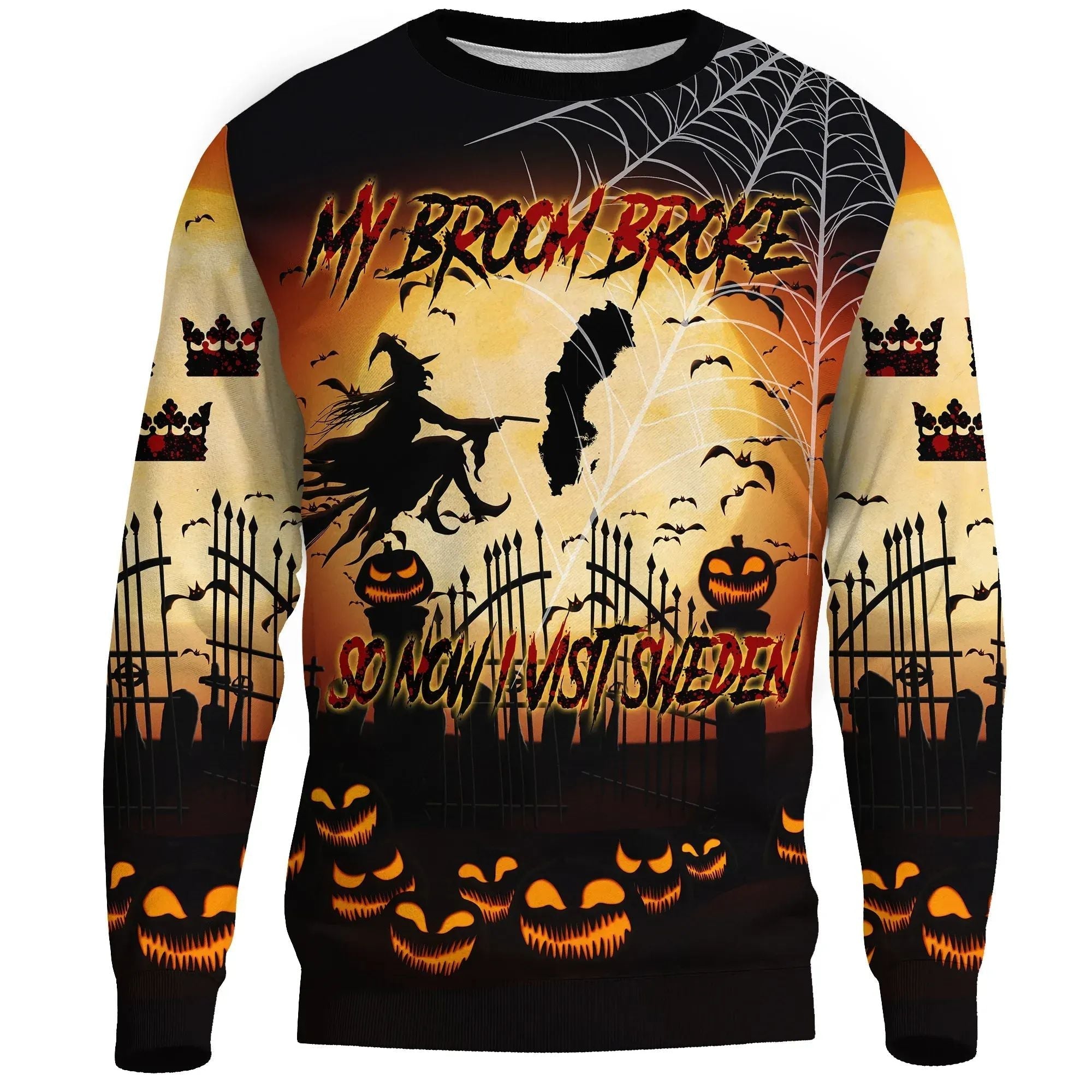 Halloween Sweatshirt My Broom Broke So Now I Visit Sweden RLT7 - Wonder Print Shop