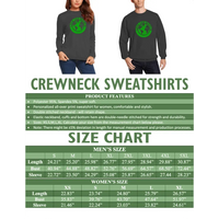 Crewneck sweatshirt size chart for men and women, product features panel