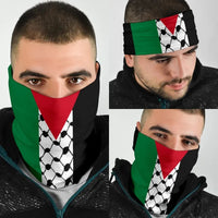 Keffiyeh bandana for men, black face covering with white soccer motif and green/red panels