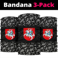 Lithuania 3-pack neck gaiters: black paisley with red crest panels, set of three.