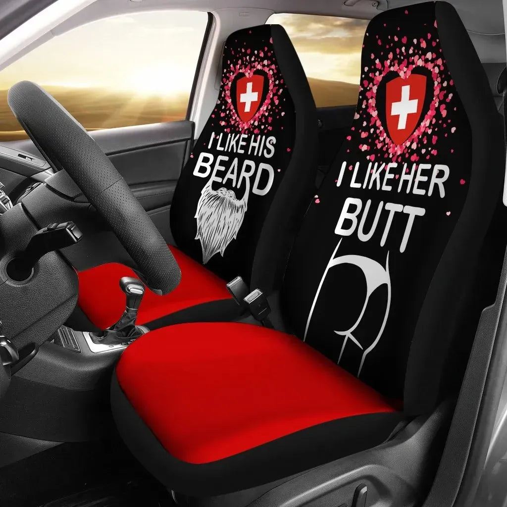 Switzerland Car Seat Covers Couple Valentine Her Butt His Beard Set Of Two RLT13 - Wonder Print Shop