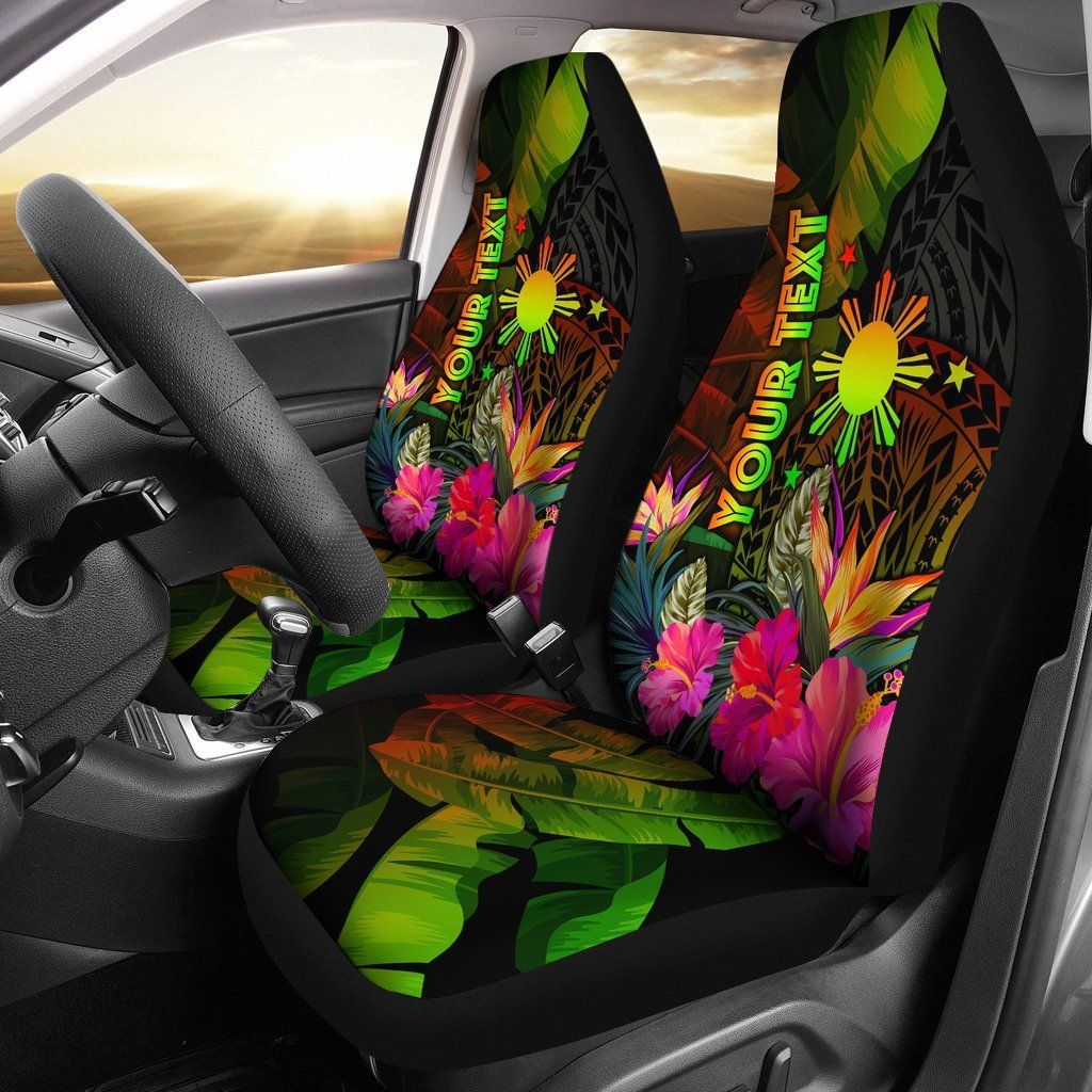 The Philippines Polynesian Personalised Car Seat Cover Hibiscus and Banana Leaves RLT6 - Wonder Print Shop