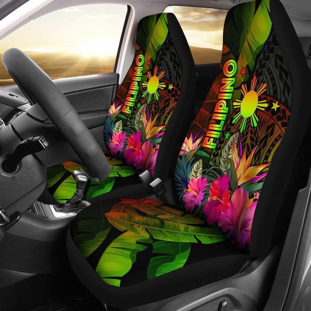 The Philippines Polynesian Car Seat Cover Hibiscus and Banana Leaves RLT6 - Wonder Print Shop