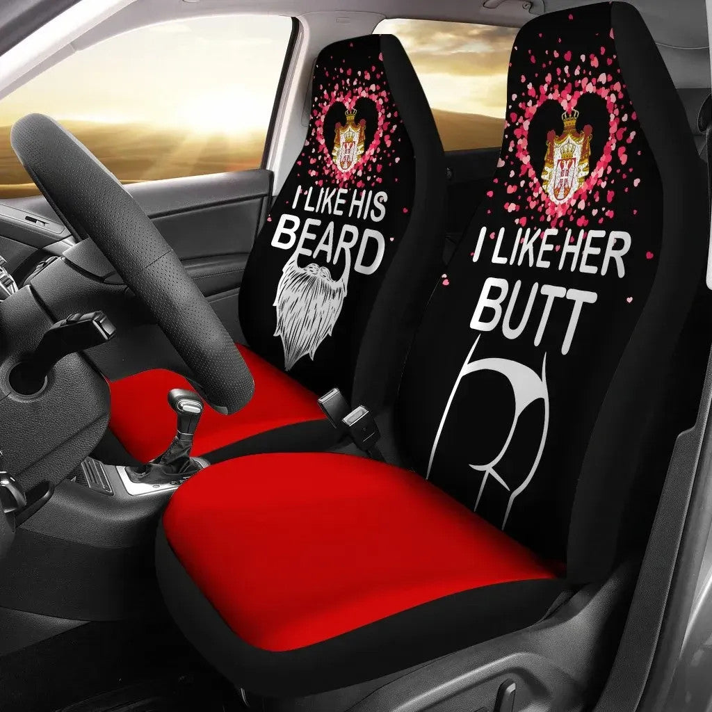 Serbia Car Seat Covers Couple Valentine Her Butt His Beard Set Of Two RLT7 - Wonder Print Shop