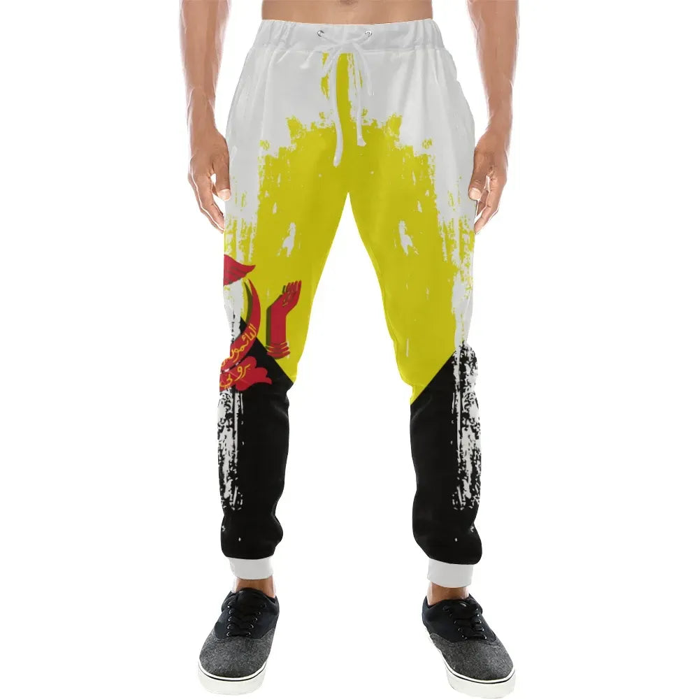 Empire Special RLT7 Jogginghose mit gelb-schwarzem Grafikprint, weißem Bund und Kordel