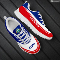 Costa Rica sneakers, blue and red stripe upper with white outsole and laces