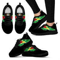 Black sole lace-up sneakers with Guyana crest patch and multicolor wing graphics