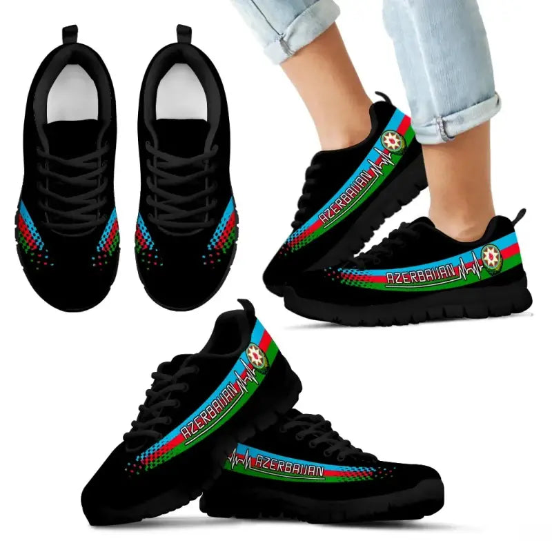 Azerbaijan Heartbeat Sneakers - Black Color RLT8 - Wonder Print Shop