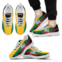 Lithuania flag print sneakers, white laces and white sole, multicolor paneling on side