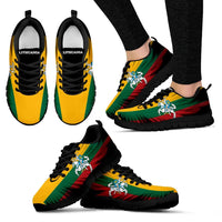 Lithuania flag print sneakers, black laces and black sole, LITHUANIA on tongue