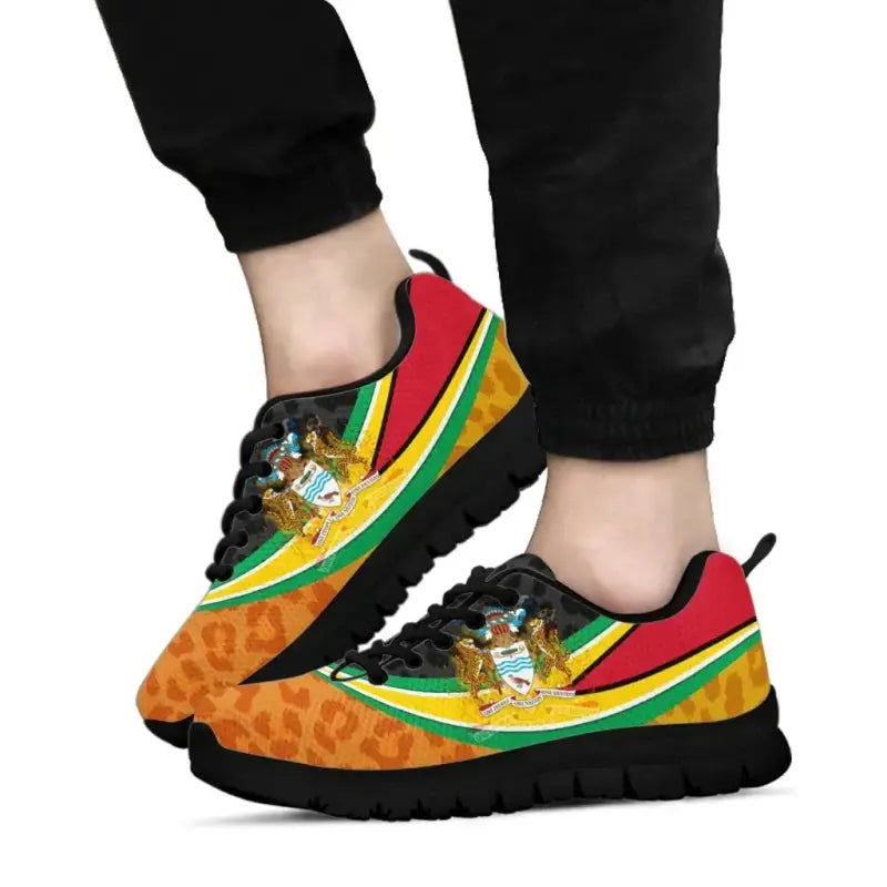 Guyana Sneakers - Guyana Coat of Arms and Jaguar Patterns RLT8 - Wonder Print Shop