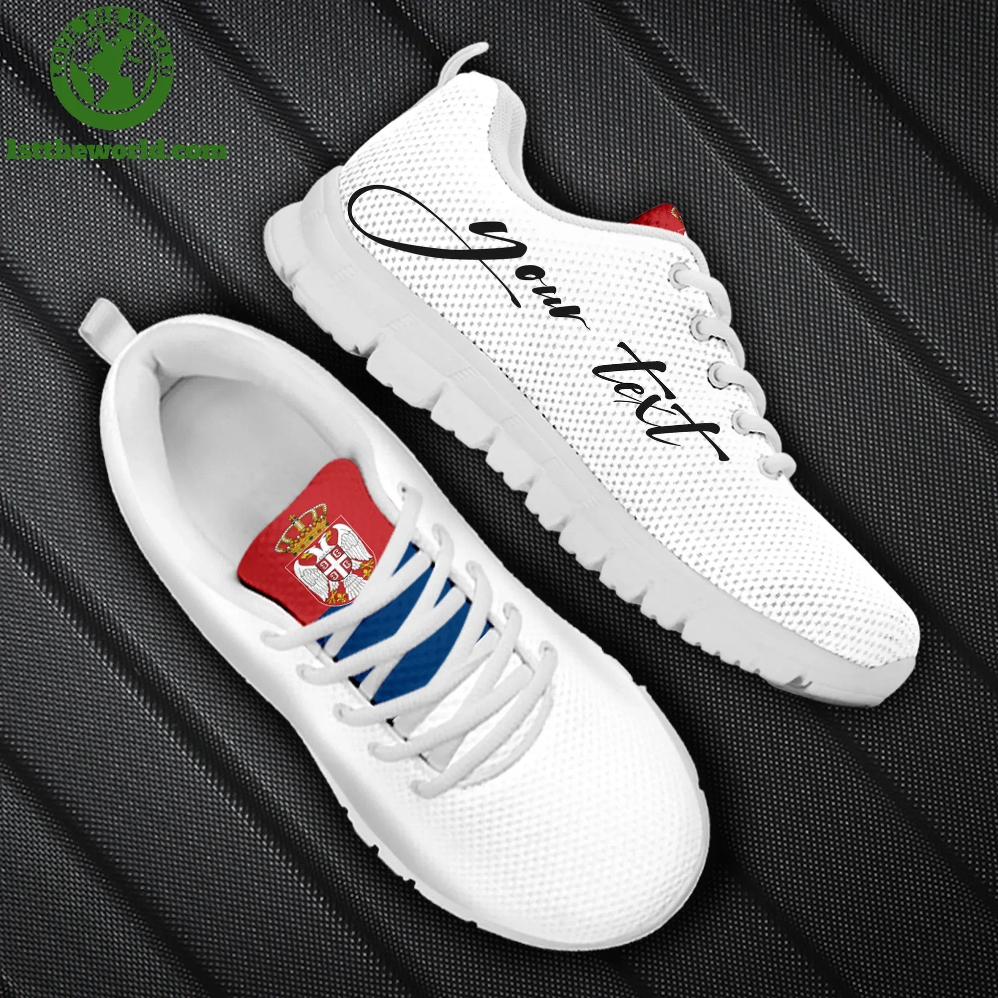 (Custom) Serbia Sneakers Flag And Coat Of Arms Personalized Signature RLT7 - Wonder Print Shop