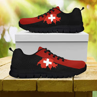 Swiss map cross sneakers in red and black with black outsole, lace-up