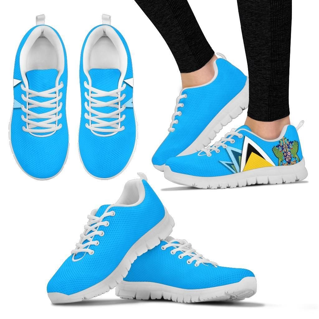 Blue Saint Lucia sneakers set with extra pair; white laces, crest graphic, white sole