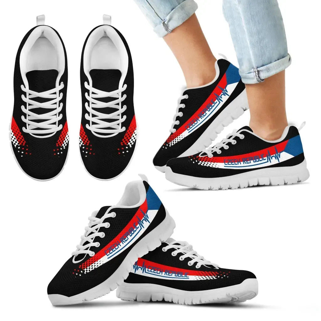 Czech Republic Heartbeat sneakers set, black upper with multicolor stripe; white sole