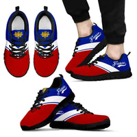 Multicolor France flag sneakers, blue heel and red sides, black sole, lace-up
