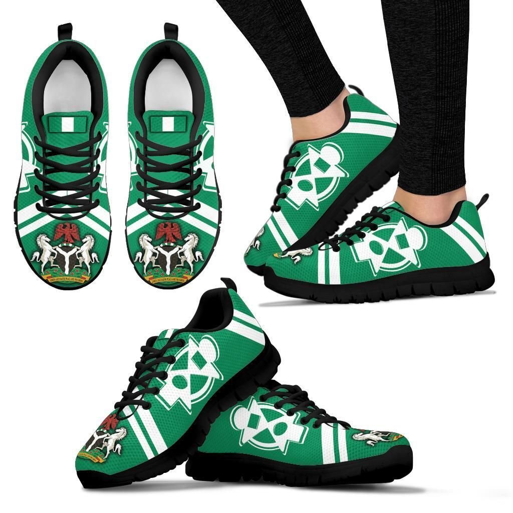 Nigeria Sneakers Nigerian Flag and Coat Of Arms Boa Me Na Me Mmoa Wo RLT8 - Wonder Print Shop