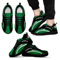 Nigeria flag sneakers, black upper with green accents, “NIGERIA” on side, black sole