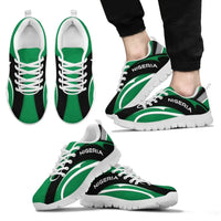 Nigeria flag sneakers, black upper with green accents, “NIGERIA” on side, white sole