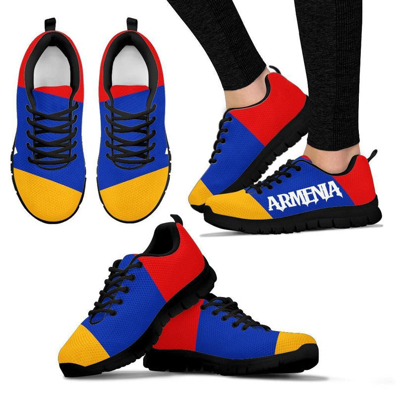 Armenia flag sneakers set: blue red yellow, black laces, white and black sole options
