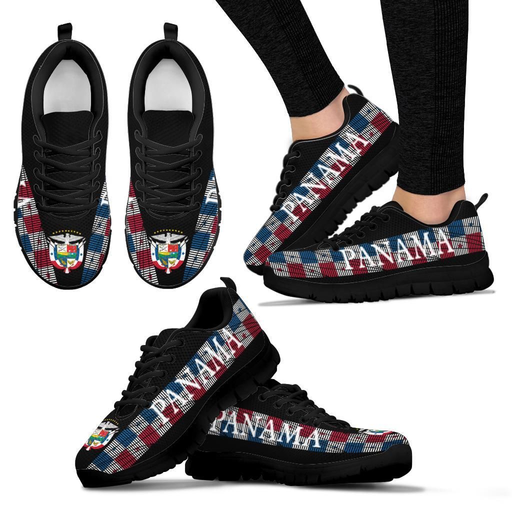 Panama United sneakers set, black upper with multicolor plaid PANAMA detail, black sole