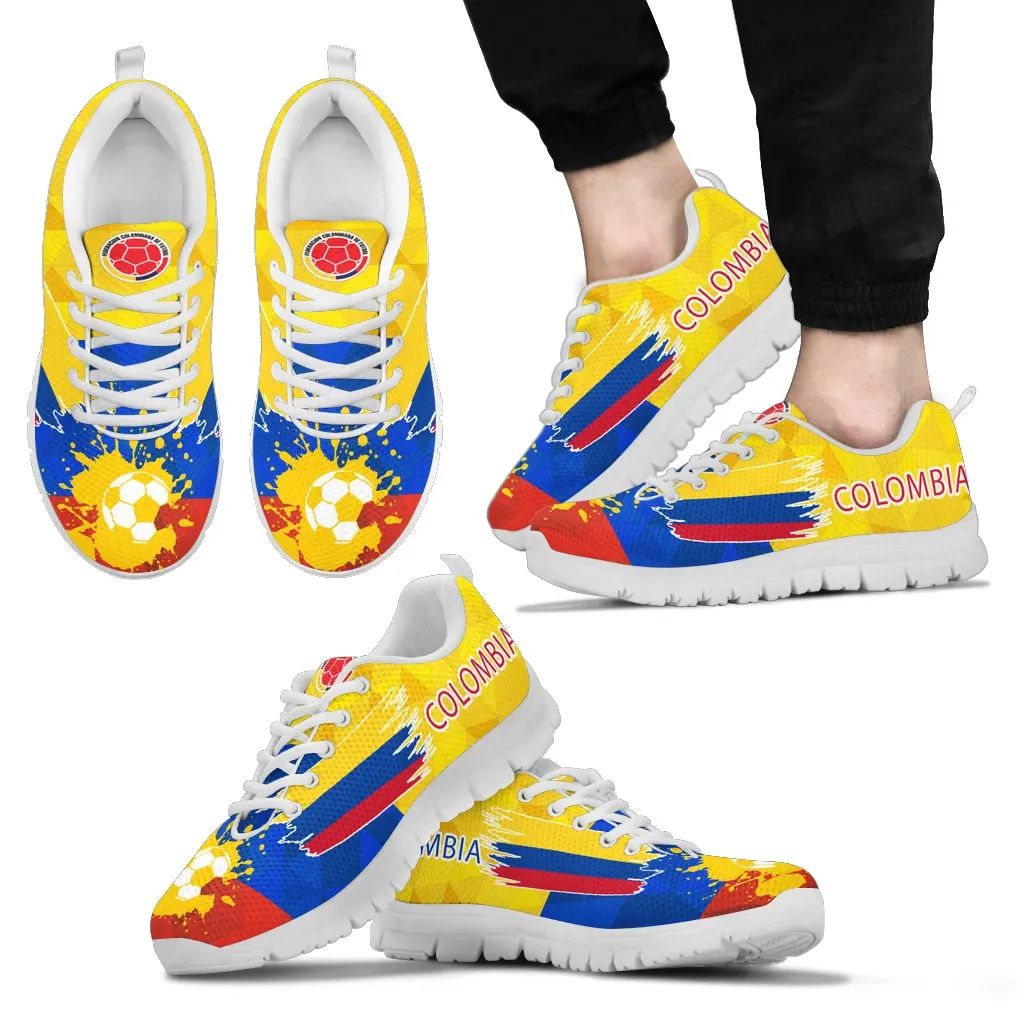 Colombia flag print sneakers with white sole and yellow-blue-red upper design