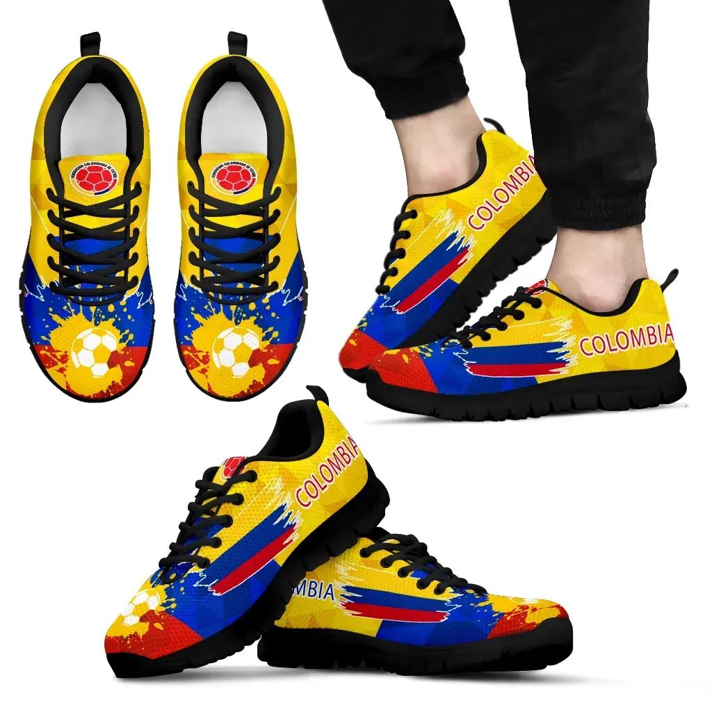 Colombia flag print sneakers with black sole and yellow-blue-red upper design