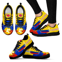 Colombia flag sneakers, side view with black sole and bold yellow-blue-red graphics