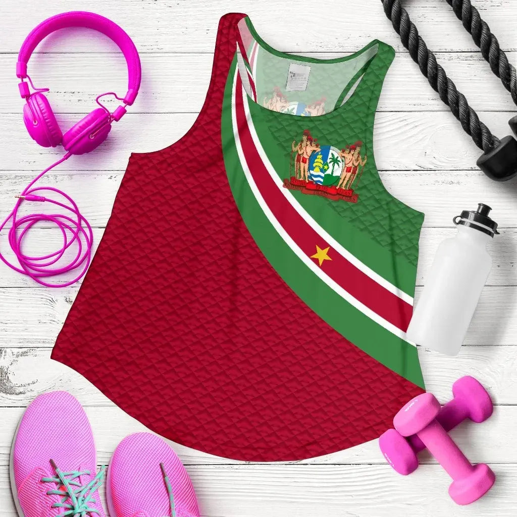 Suriname Women's Racerback Tank Suriname Coat Of Arms and Flag Color RLT7 - Wonder Print Shop