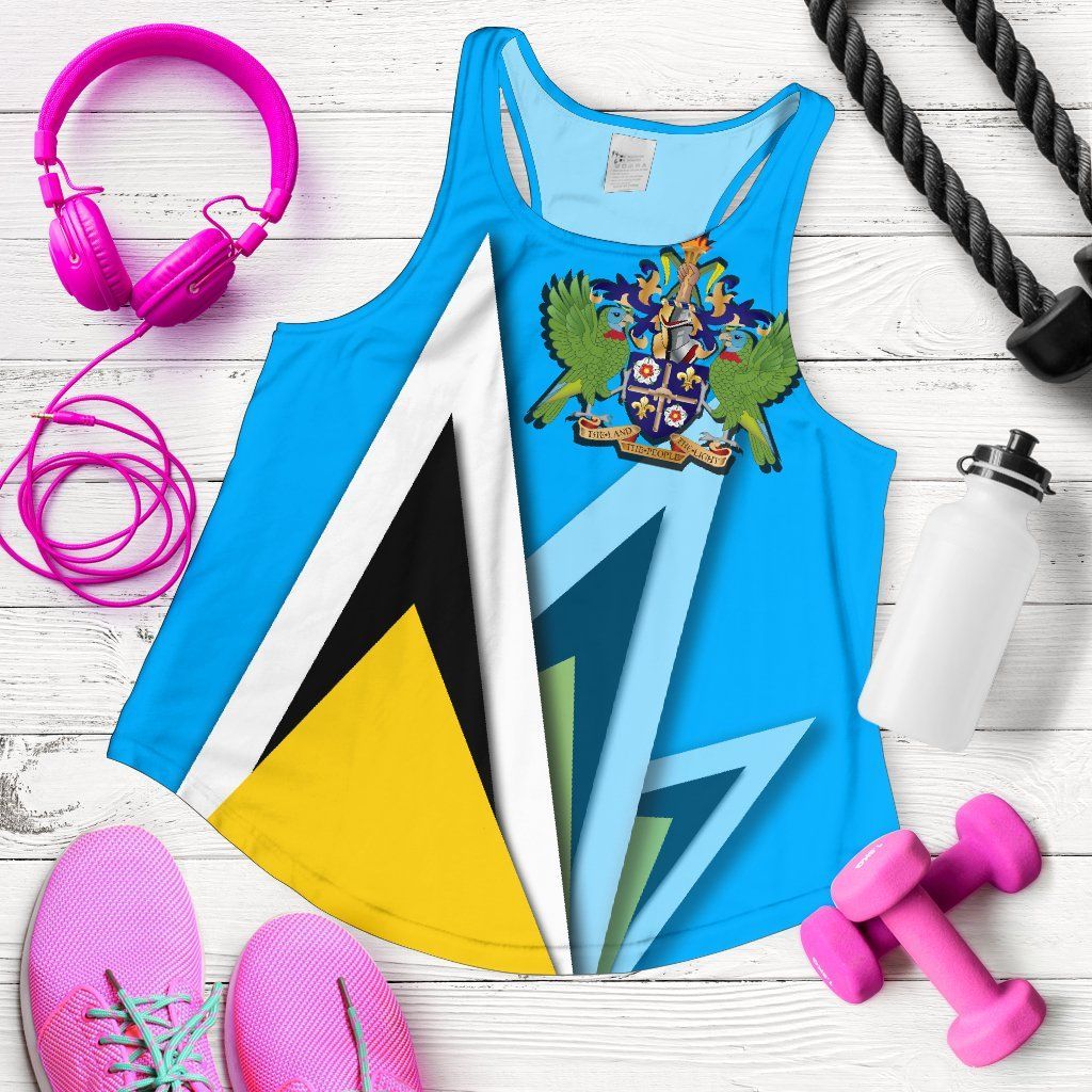 Saint Lucia Women's Racerback Tank, Flag With Coat Of Arms RLT6 - Wonder Print Shop