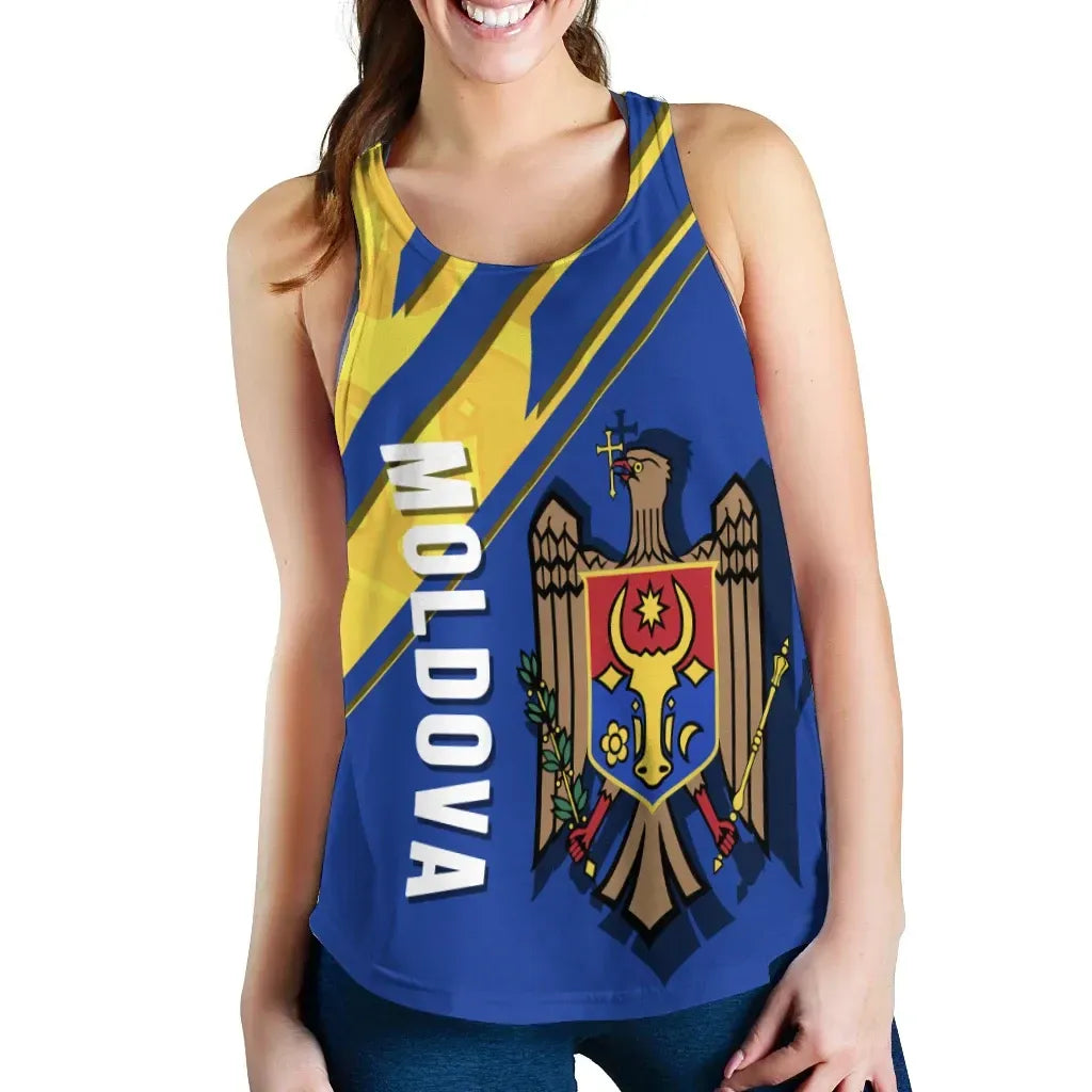 Wonder Print Shop Moldova Women's Racerback Tank, Flag and Coat Of Arms RLT13 - Wonder Print Shop