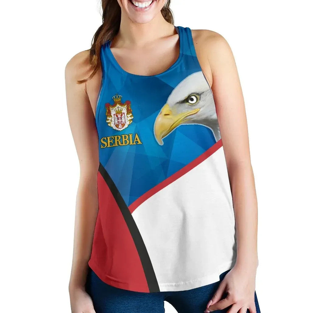 Serbia Women Racerback Tank White Eagle Version RLT7 - Wonder Print Shop